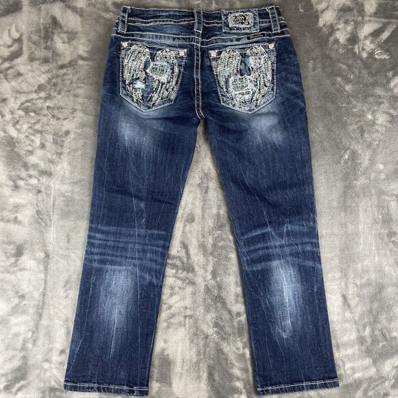 GORGEOUS Miss Me Signature Capri Angel Wings Denim Jeans Size 27 - Picture 1 of 10